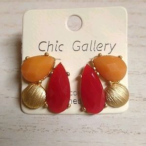 😻 3 For $15 Garnet, Golden & Brush Gold Gem Studs